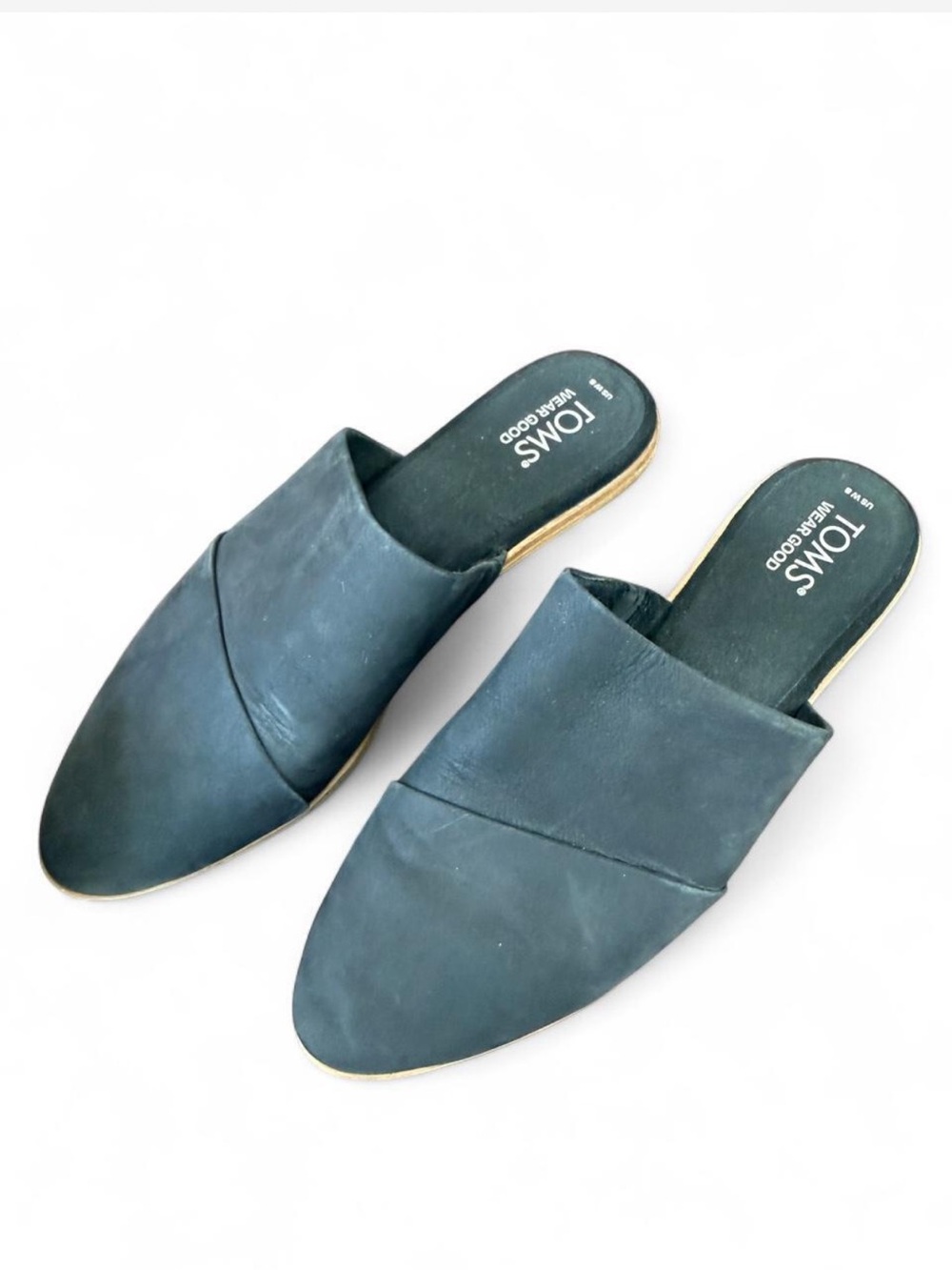 TOMS Darcy Black Leather Pointed Toe Mules Size 8